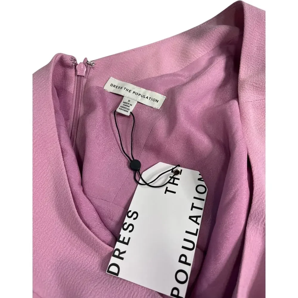Dress The Population Livia Dress Womens Small Pink Midi Cap Sleeve Fit Flare